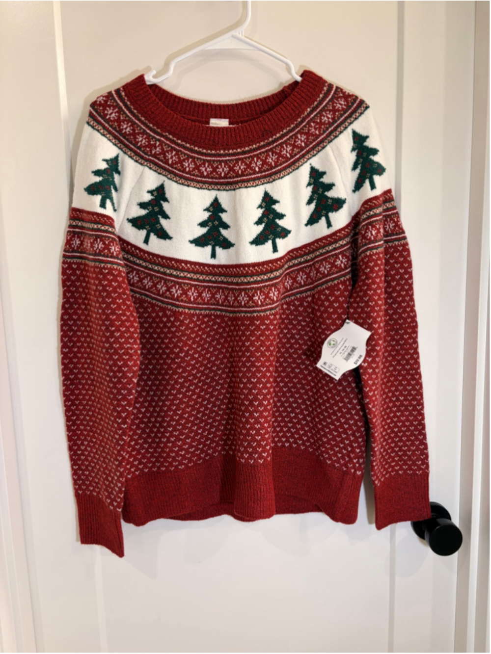Women's Holiday Time Red Christmas Tree Fair Isle Knit Sweater XL 16-18 NWT